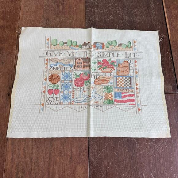 Vintage 1988 Give Me the Simple Life‎ Country Theme COMPLETE Cross stitch - Picture 1 of 7